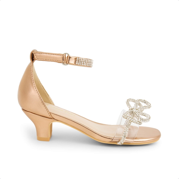 Girls Low Heel Ankle Strap Sandals - CHAMPAGNE-RHINESTONE - 1
